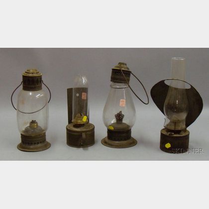 Four Tin and Glass Oil Lanterns. 