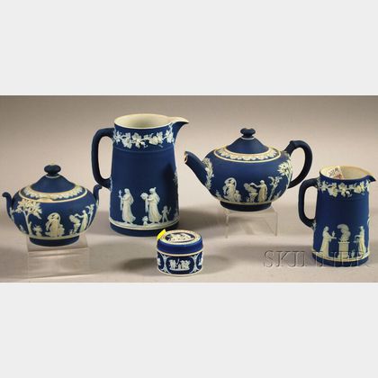 Five Pieces of Wedgwood Dark Blue Jasperware