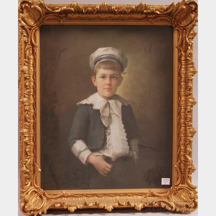 American School, 19th Century Portrait of Child with Ruffled Shirt and Hat.