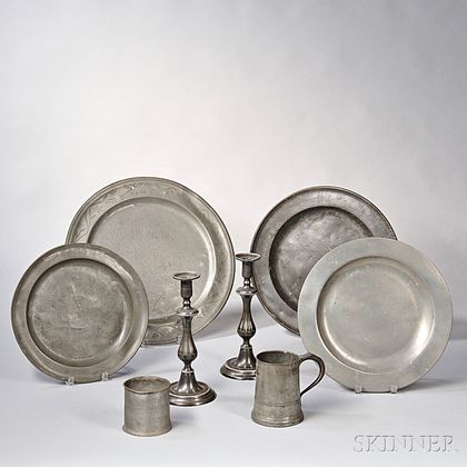 Eight Early Pewter Items