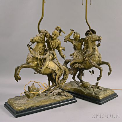 Pair of Gilt-metal Figural Table Lamps