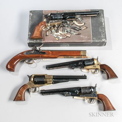 Four Reproduction Black Powder Revolvers and a Black Powder Flintlock Pistol