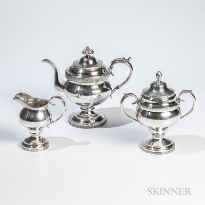 Assembled Three-piece American Coin Silver Tea Service