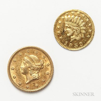 1853 Gold Dollar and a California Gold Souvenir Token. Estimate $100-150