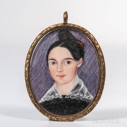 American School, Early 19th Century Miniature Portrait of a Young Woman