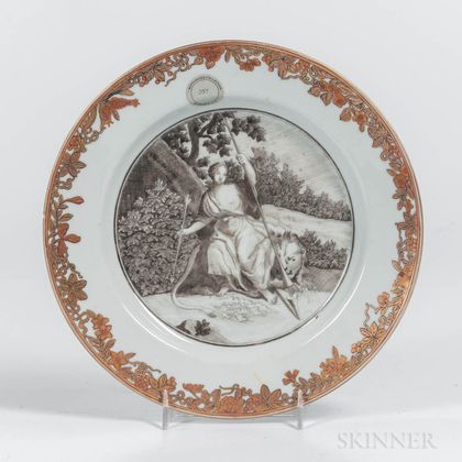 Export Porcelain Plate with en Grisaille Decoration