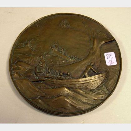 Bronze-finished Resin Whaling Scene Plaque. 