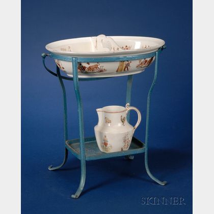 Miniature Blue-painted Steel Wash Stand and Chamber Set