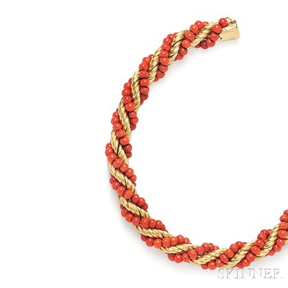 18kt Gold and Coral Bead Bracelet