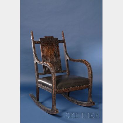 North American Northwest Coast Tlingit-style Carved Walnut Rocking Chair