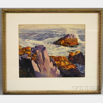 William Edward Starkweather (American, 1879-1969) Rocks and Sea--Late Afternoon Sunlight, Maine