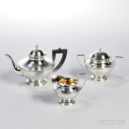 Three-piece Barbour Silver Co. Sterling Silver Tea Service