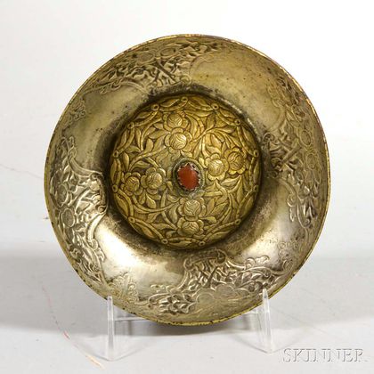 Repousse Metal Bowl with Mounted Hardstone to Central Basin