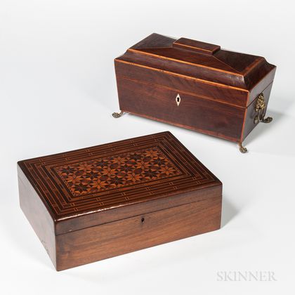 Regency Sarcophagus-form Tea Caddy and a Marquetry Box