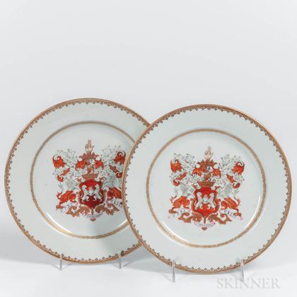 Pair of Armorial Export Porcelain Plates