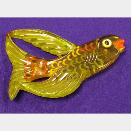 Bakelite Reverse Carved and Painted Fish Brooch