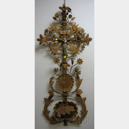 Spanish Painted Wrought Iron Crucifix