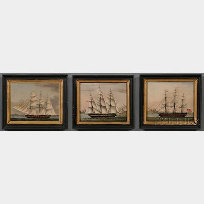 Chinese School, 19th Century Three Portraits of Ships in Chinese Coastal Waters.