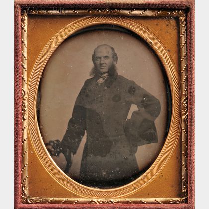 Two Daguerreotypes: American School, 19th Century, Hand-tinted Sixth-plate Daguerreotype of a Seated Woman
