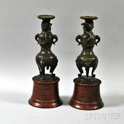 Pair of Bronze Candleholders