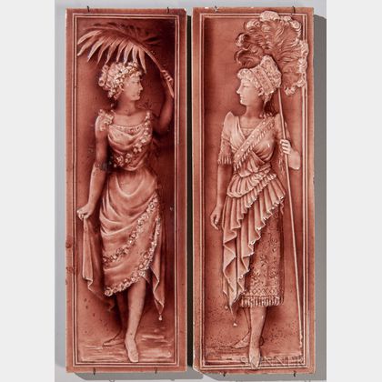 Two American Encaustic Tile Co. Art Pottery Panels of Women 