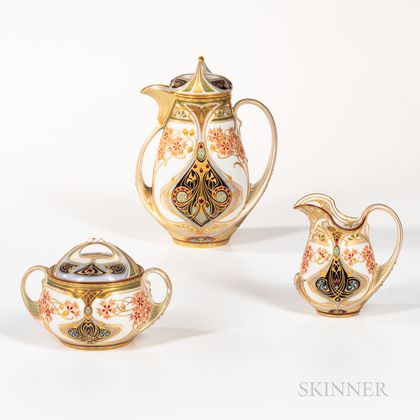 KPM Porcelain Three-piece Art Nouveau Tea Set