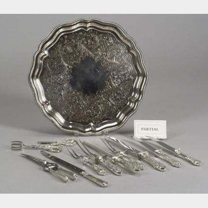 Twenty-seven Assorted Sterling Silver and Silver Plated Flatware Serving Pieces and Two Trays