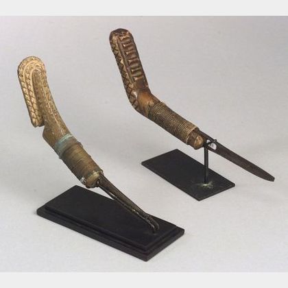 Two Northeast Wood and Metal Crook Knives
