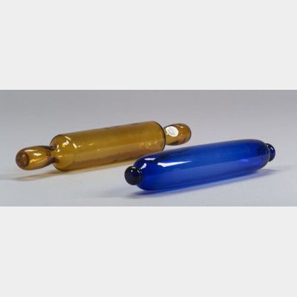Two Colored Free-Blown Glass Rolling Pins