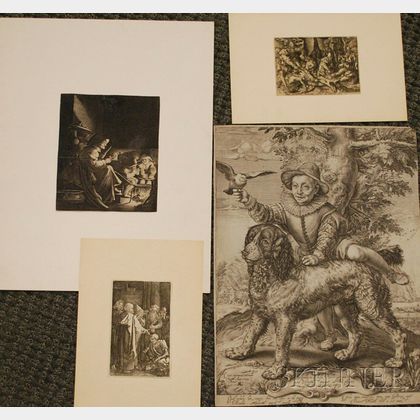 Lot of Four Unframed Old Master Prints Jan van de Velde the Younger (Dutch, born c. 1593-1641),The Pancake Woman