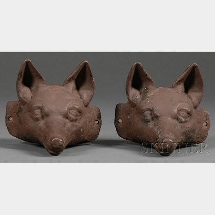 Pair of Cast Iron Fox Head Architectural Elements