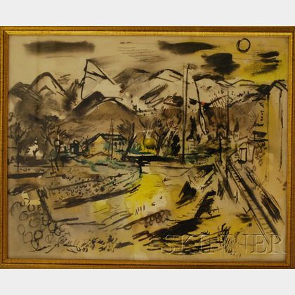 Francis Chapin (American, 1899-1965) Village Landscape Beside a Railway.