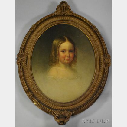 19th Century American School Oval Oil on Canvas Portrait of a Blonde Girl