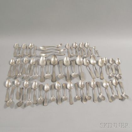 Large Group of Mostly Boston Coin Silver Spoons