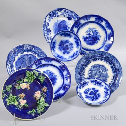 Twenty-one Pieces of Staffordshire and Flow Blue Transfer-decorated Ceramic Tableware. Estimate $200-250