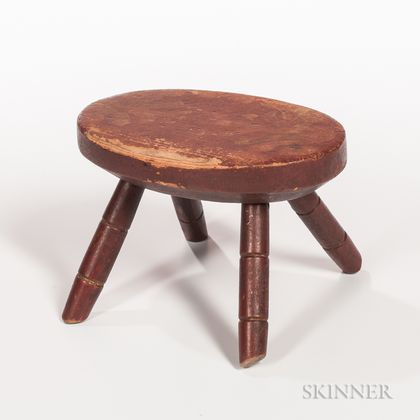 Red-painted and Decorated Child's Windsor Stool