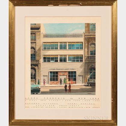 Alan Caldwell Davoll (American, 1898-1979) Architectural Watercolor Drawing: Lycee Francais de New York