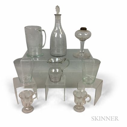 Eight Colorless Glass Tableware Items