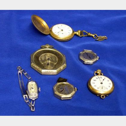 Three Pocket Watches and Three Wristwatches