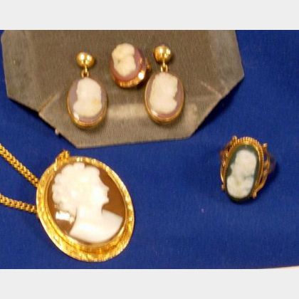 Stone Cameo Suite, Cameo Pin Pendant, and Cameo Ring. 
