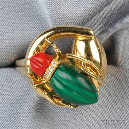 18kt Gold, Hardstone, and Diamond Insect Ring, Gucci