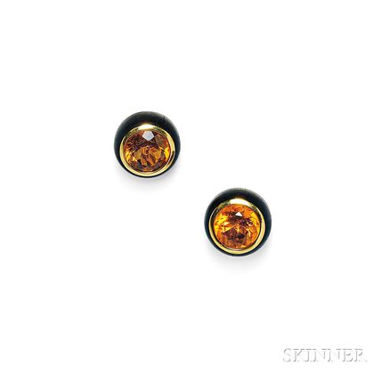 18kt Gold, Citrine, and Ebony Earclips