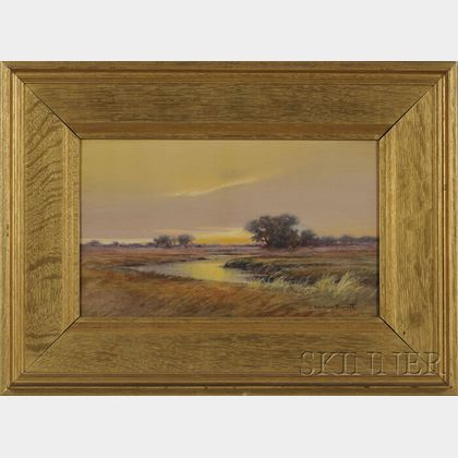 American School, 20th Century Two Works: Landscape at Sunset