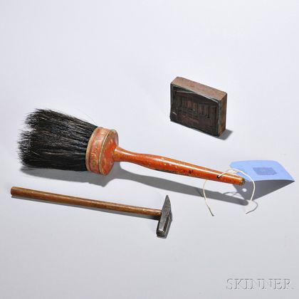 Horsehair Brush, Jeweler's Hammer, and Printing Block