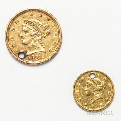 1852 $2.50 and an 1849 Open Wreath Gold Dollar