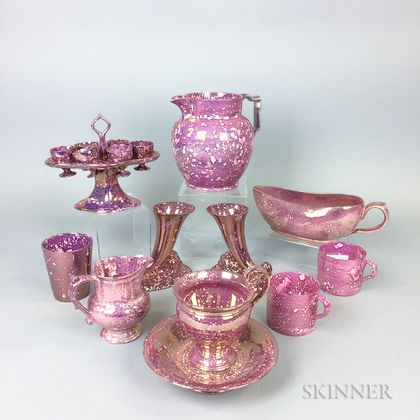Eleven Pink Lustre Ceramic Tableware Items
