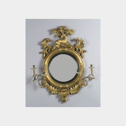 Classical Carved Wood and Gilt Gesso Girandole Mirror