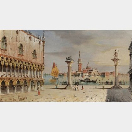 Marco Grubas (Italian, 1839-1910) Lot of Two Venetian Views of San Giorgio Maggiore, Saint Mark's Square