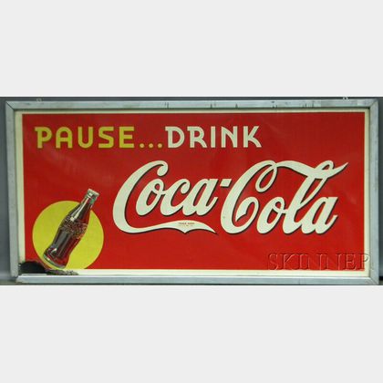 Pause...Drink Coca-Cola Painted Tin Advertising Sign
