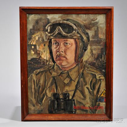 Framed Theo Bleser Tank Officer Portrait